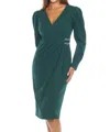 Joseph Ribkoff Pleated Embellished Faux Wrap Sheath Dress In Absolute Green