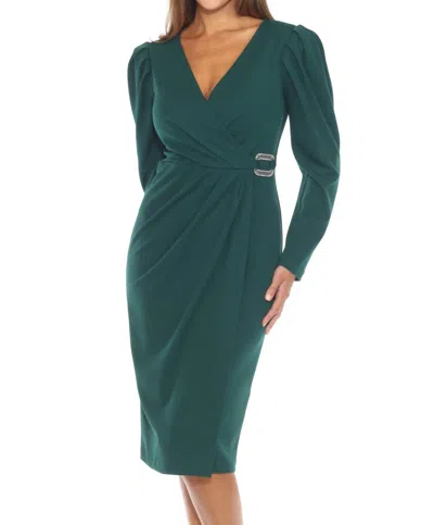 Joseph Ribkoff Pleated Embellished Faux Wrap Sheath Dress In Absolute Green