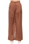 Joseph Ribkoff Pleated High Waist Satin Wide Leg Pant In Chestnut In Brown
