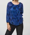 Joseph Ribkoff Pleated Metallic Top In Royal Sapphire/multi