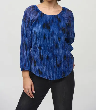 Joseph Ribkoff Pleated Metallic Top In Royal Sapphire/multi