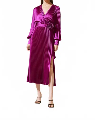 Joseph Ribkoff Pleated Satin Belted Midi Wrap Dress In Empress In Pink