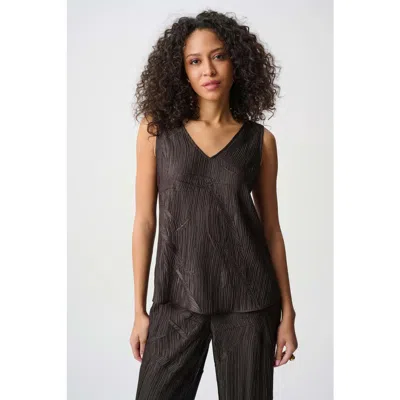 Joseph Ribkoff Pleated Satin Flared V-neck Top In Multi