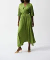 Joseph Ribkoff Pleated Satin Midi Dress In Greenery In Green