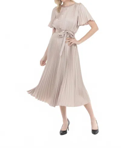 Joseph Ribkoff Pleated Satin Midi Fit And Flare Dress In Sand In Neutral