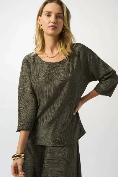 Joseph Ribkoff Pleated Scoop Neckline Sleeves Boxy Top In Avocado In Green