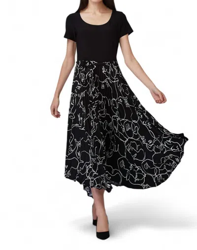 Joseph Ribkoff Pleated Skirt Dress In Black /vanilla In Multi