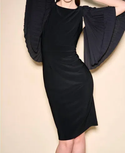 Joseph Ribkoff Pleated Sleeve Midi Dress In Black