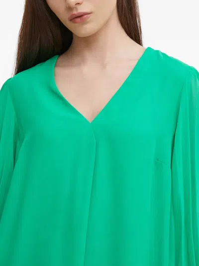 Joseph Ribkoff Pleated V-neck Blouse In Green