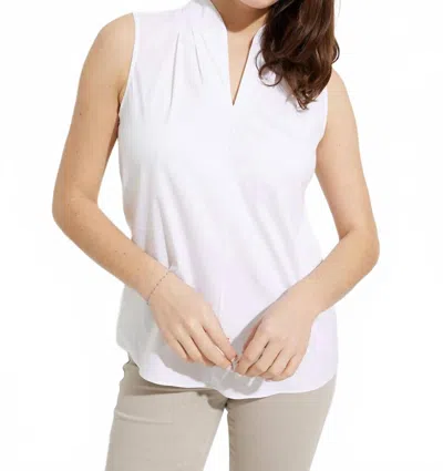 Joseph Ribkoff Pleated V-neck Sleeveless Top In Vanilla In White