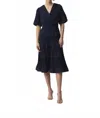 Joseph Ribkoff V-neck Pleated Faux Wrap Midi Dress In Midnight Blue In Blue