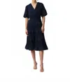 Joseph Ribkoff Pleated Woven Fit And Flare Woven Dress In Midnight Blue In Black
