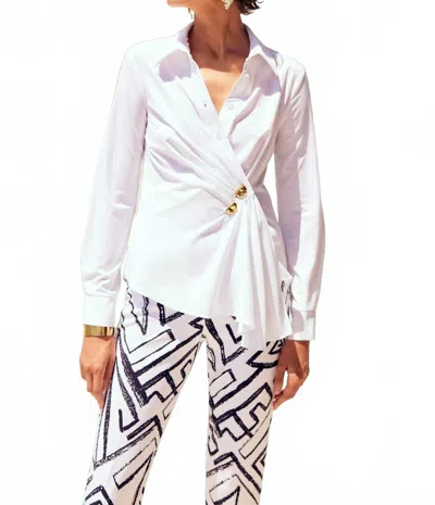 Joseph Ribkoff Pleated Wrap Front Blouse In White