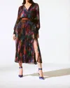 Joseph Ribkoff Pleated Wrap Midi Dress In Black Multi In Multi