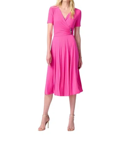 Joseph Ribkoff Pleated Wrap Midi Dress In Ultra Pink In Orange