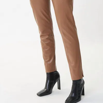 Joseph Ribkoff Pleather Wide Waist Pant In Brown