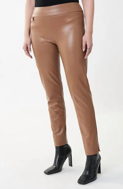 Joseph Ribkoff Pleather Wide Waist Pant In Nutmeg In Brown