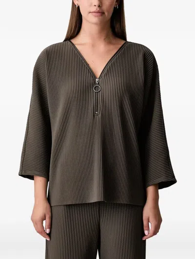 Joseph Ribkoff Plissé Zip-fastening Blouse In Green