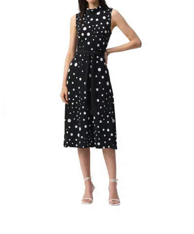 Joseph Ribkoff Polka Dot Belted Midi Dress In Black/vanilla