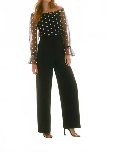 Joseph Ribkoff Polka Dot Off-shoulder Jumpsuit In Black/white