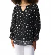 Joseph Ribkoff Polka Dot Puff Sleeve Chiffon Top In Black/vanilla In Black