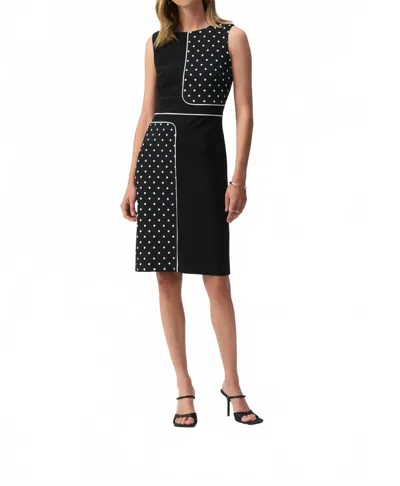 Joseph Ribkoff Polka Dot Sleeveless Sheath Dress In Black/vanilla