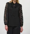 Joseph Ribkoff Polka Dot Tie Front Top In Black