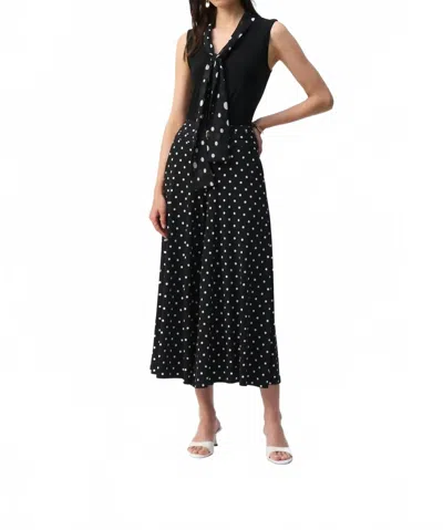 Joseph Ribkoff Polka Dot Tie Scarf Sleeveless Top In Black/vanilla
