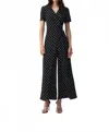Joseph Ribkoff Polka Dot Wrap Wide Leg Jumpsuit In Black/vanilla In Black
