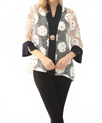 Joseph Ribkoff Polka Dots Sheer Jacket In Vanilla/midnight Blue In White