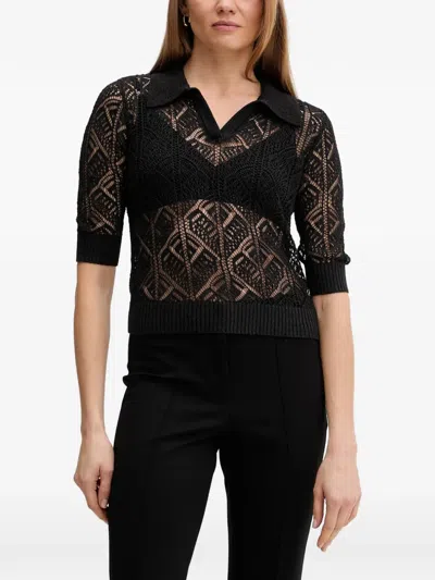 Joseph Ribkoff Polo Collar Knitted Top In Black