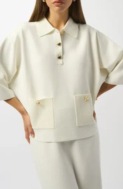 Joseph Ribkoff Polo Sweater With Three-quarter Sleeves In Winter White