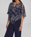 Joseph Ribkoff Floral Print Chiffon Poncho With Keyhole Neckline In Multi