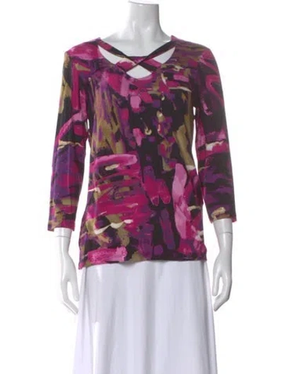 Pre-owned Joseph Ribkoff Printed Asymmetrical Top In Multi