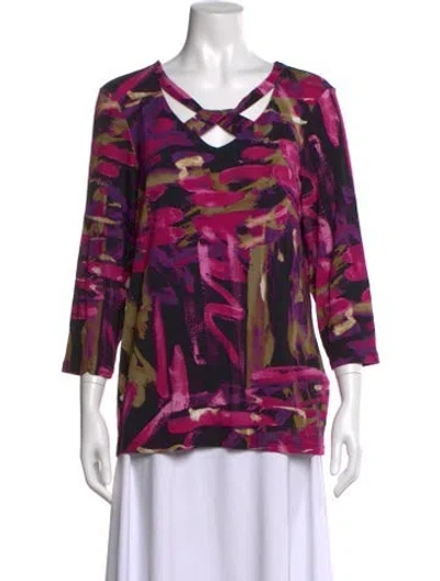 Pre-owned Joseph Ribkoff Printed Asymmetrical Top In Purple