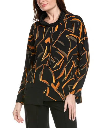 Joseph Ribkoff Silky Knit Abstract Print Boxy Top In Black Multicolor