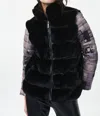 Joseph Ribkoff Printed Faux Fur Zip-up Puffer Coat Jacket In Black/taupe In Multi