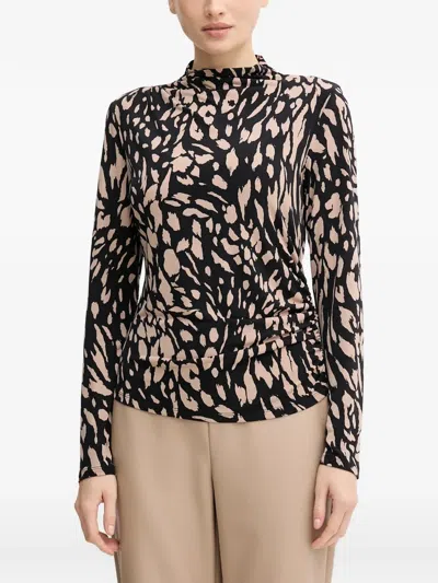 Joseph Ribkoff Printed Ruched Blouse In Brown