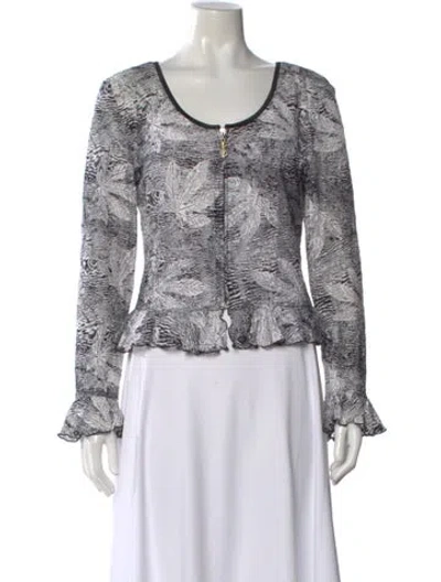 Pre-owned Joseph Ribkoff Printed Scoop Neck Top In White