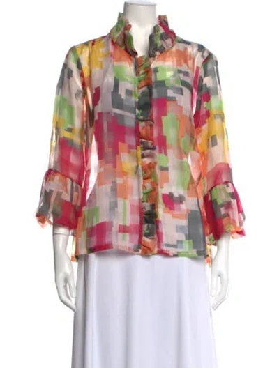 Pre-owned Joseph Ribkoff Printed Three-quarter Sleeve Blouse In Pink