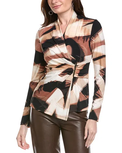 Joseph Ribkoff Ruched Wrap Top In Brown