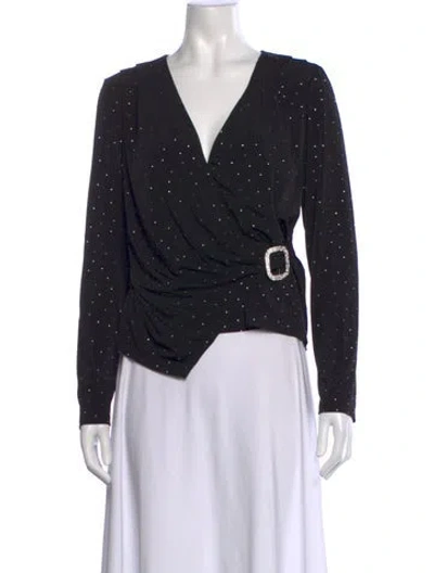 Pre-owned Joseph Ribkoff Printed V-neck Blouse In Black
