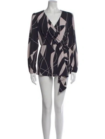 Pre-owned Joseph Ribkoff Printed V-neck Blouse In Blue
