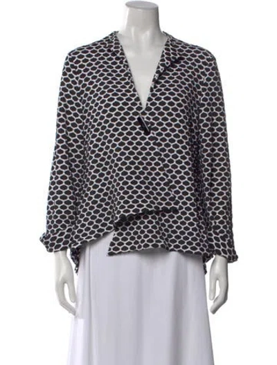 Pre-owned Joseph Ribkoff Printed V-neck Blouse In White