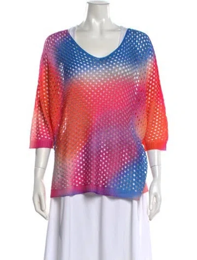 Pre-owned Joseph Ribkoff Printed V-neck Sweater W/ Tags In Pink