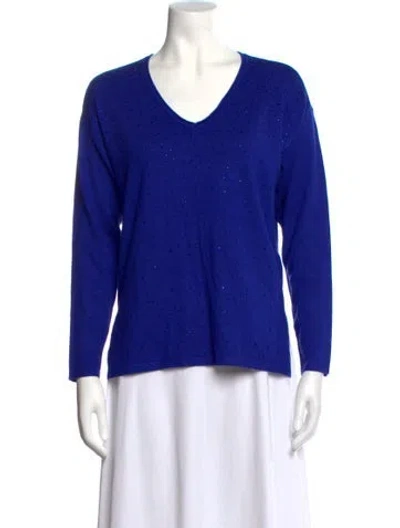 Pre-owned Joseph Ribkoff Printed V-neck Top In Blue