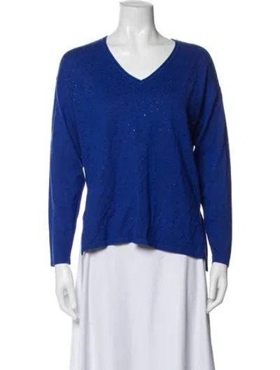 Pre-owned Joseph Ribkoff Printed V-neck Top In Blue
