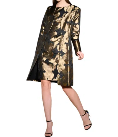 Joseph Ribkoff Printed Woven Jaquard Coat In Black/bronze In Multi