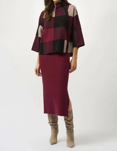 Joseph Ribkoff Prisma Plaid Jacquard Sweater Knit Top In Merlot In Multi