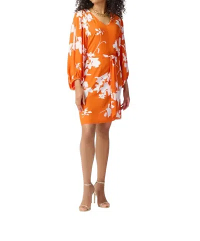 Joseph Ribkoff Puff Sleeve Belted Dress In Mandarin/vanilla In Multi